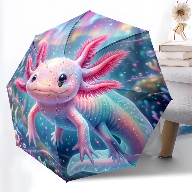 1pc Sturdy 8-Bone Auto Umbrella, Charming Axolotl Adorable Bloom Umbrella, Digital Printed, Foldable Umbrella for On-the-Go Outdoor Use