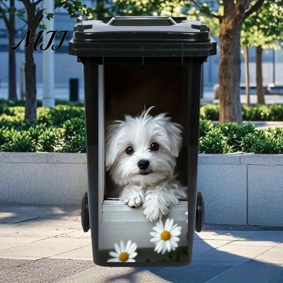 Colorful Utility Room Surface Decals Cartoon Animal Trash Can Sticker, Self-Adhesive PVC Decal, Waterproof Cute Decorative Adhesive for Household Bins