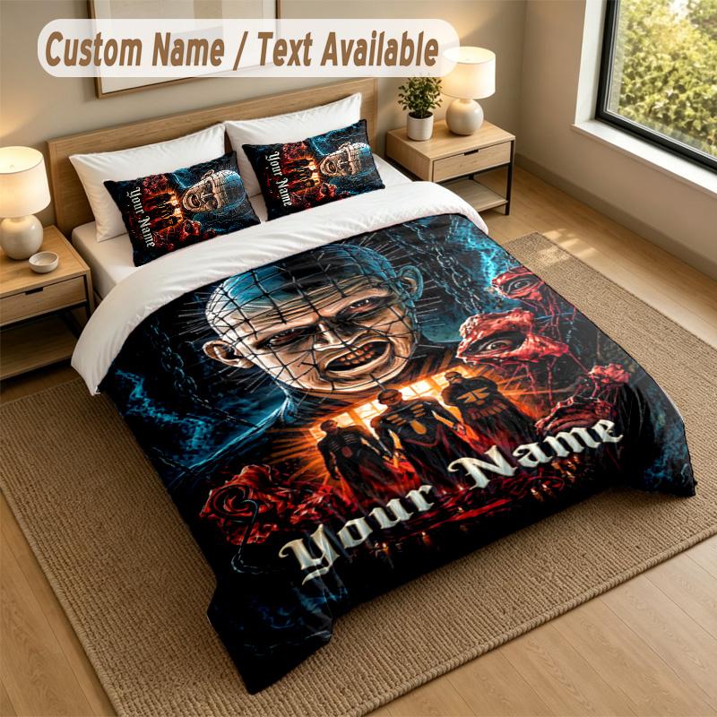 3Pcs Bedding Set Custom Name Text, 1 Sheet 2 Pillowcases Home Bed DecorHellraiser Pinhead