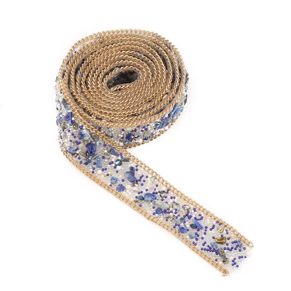 1pcs 1M Length Rhinestone Ribbon Chain Gold Chain Combined Beaded Applique Trim For Clothes White Rice Bead