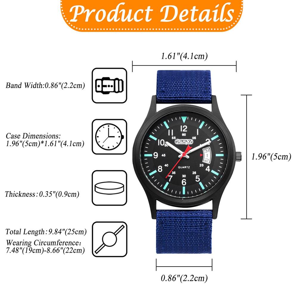 Military Watch with Nylon Luminous Analog Simple and Stylish Quartz Fashion Accessory Perfect Gift for and Day Men's Strap, Waterproof, Display,