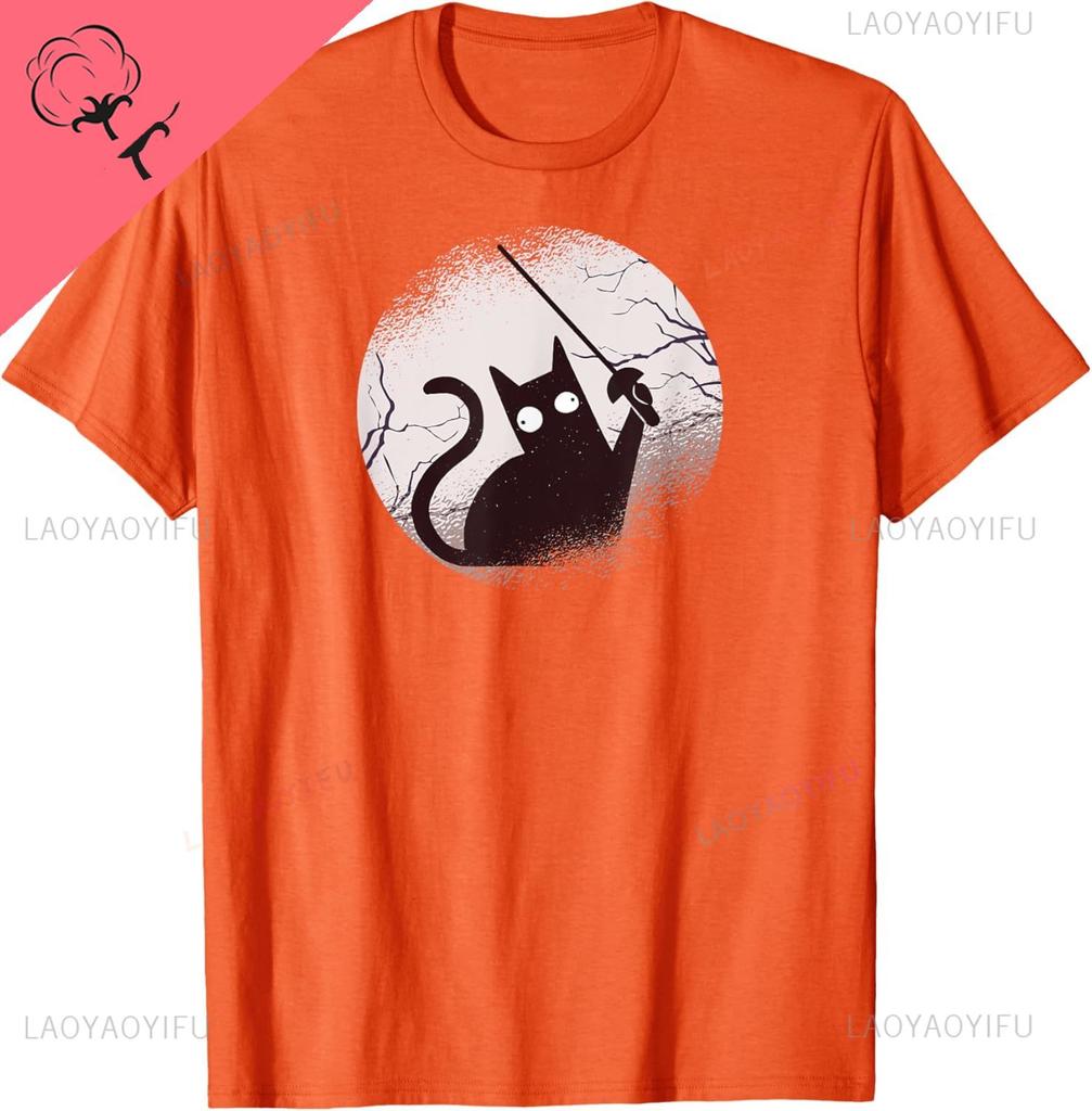 Fencing Game Gamer Fencer Sport Fencing Cat T-Shirt Unisex Summer Streetwear Tops Vintage T Shirt Customizable Camisas