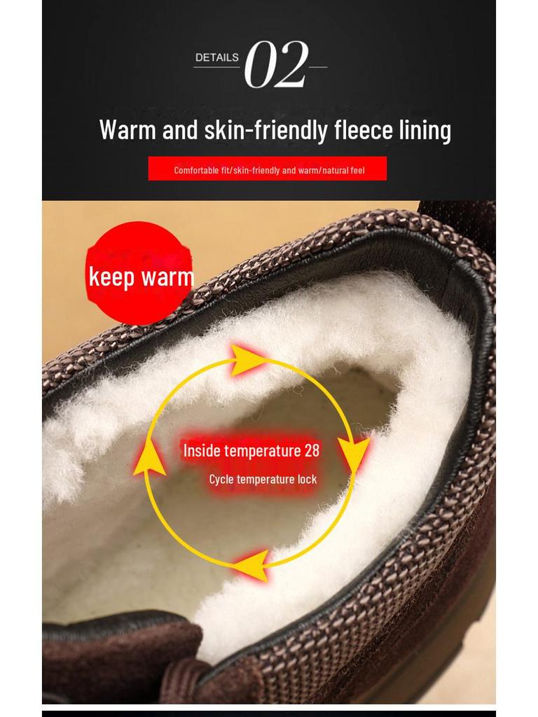 Men's 2025 Wool-Integrated Leather Snow Boots - Non-Slip, Warm, Thick, High-Top Casual Shoes