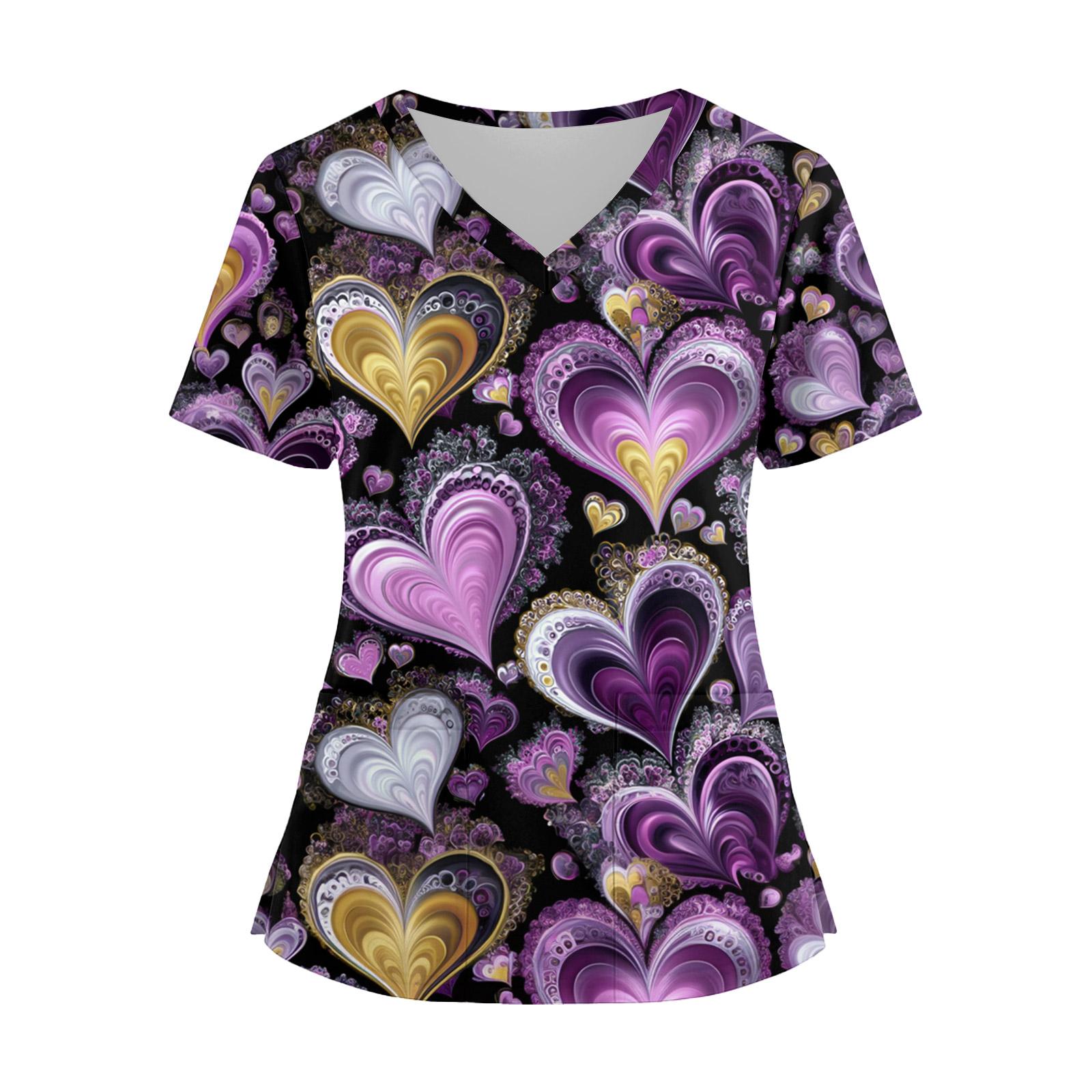 

Women s Fashion V,Neck Short Sleeve Overalls With Pockets Print Tops Clothes S