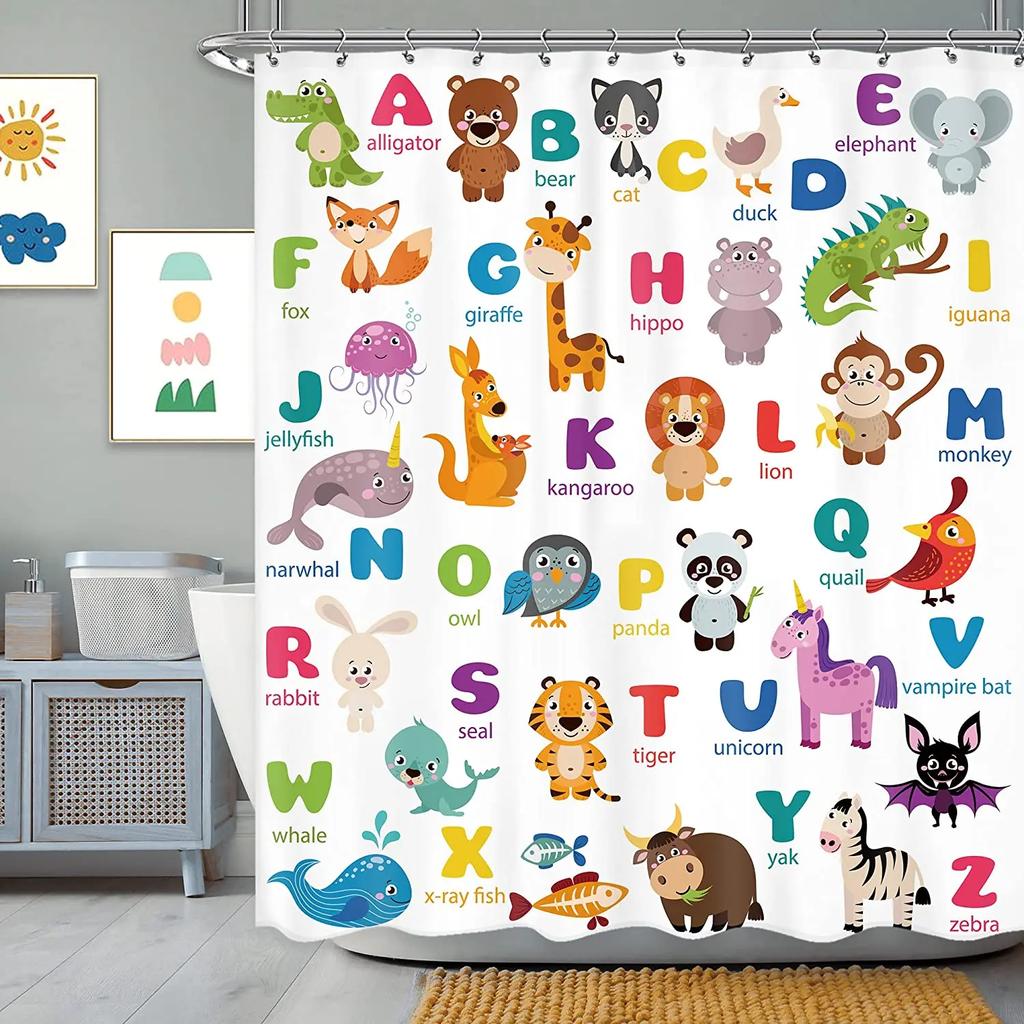 Mermaid Kids Shower Curtain Colourful Cartoon Sea Creatures Starfish Cute Girls Bathroom Decor Polyester Fabric Hanging Curtains