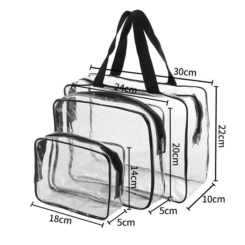 Portable 3-Piece PVC Transparent Cosmetic Bag Set – Large Capacity Waterproof Travel Toiletry Organizer