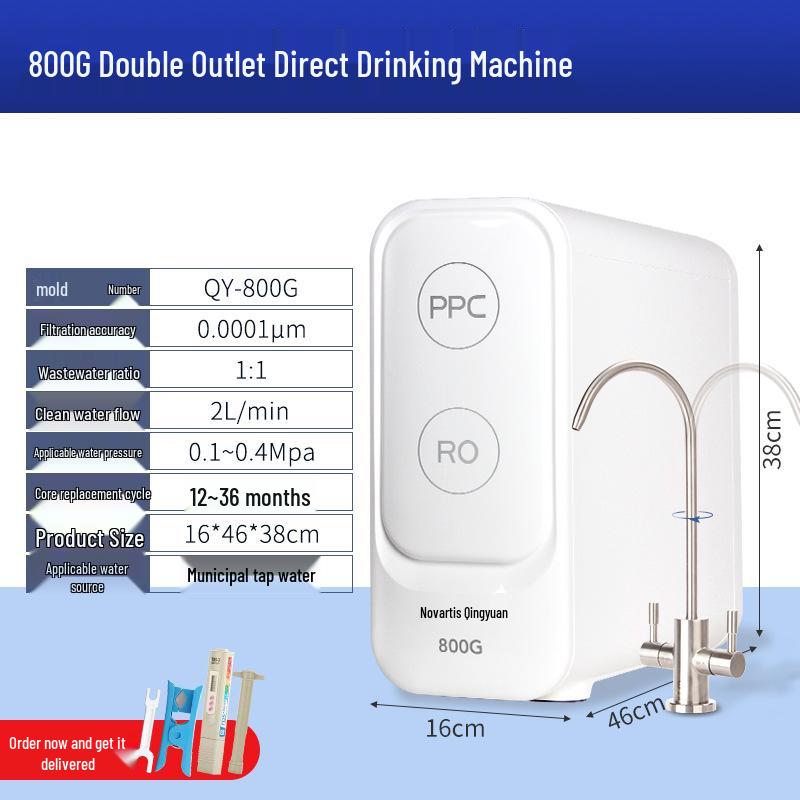 800G Dual-Outlet High-Flow Reverse Osmosis Water Purifier for Direct Drinking and Kitchen Filtration