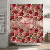 Monogrammed Shower Curtain With Roses Print, Custom Name Added For Bathroom Decor Red Pink Floral Design, Washable