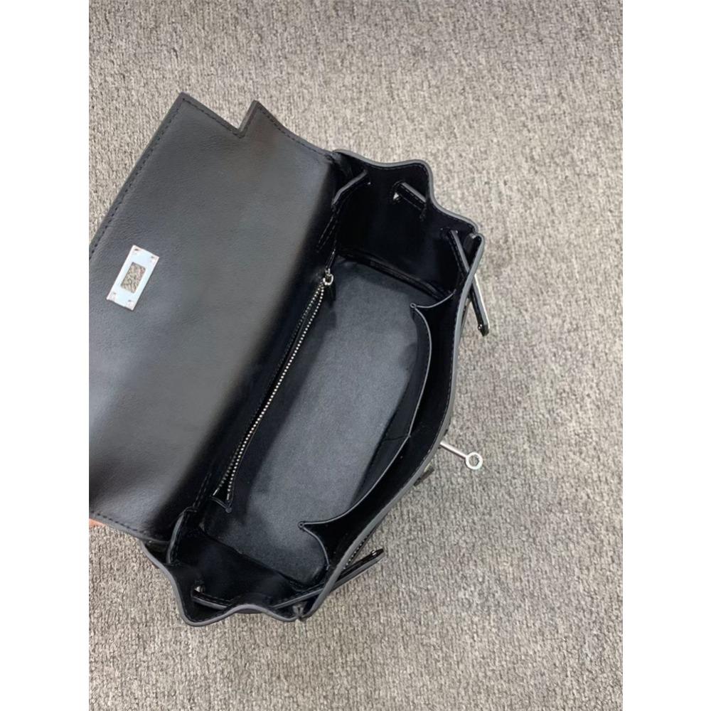 New first-layer cowhide KL bag women's double pocket capacity large handbag commuter shoulder messenger bag