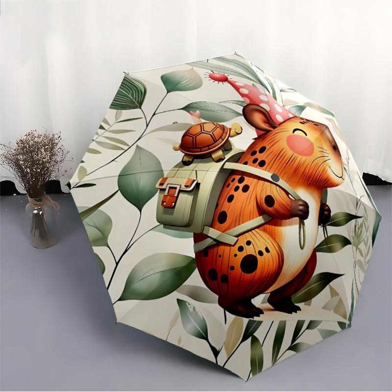1pc Capybara Flowers Automatic Open/Close Folding Umbrella - Compact 8-Rib Design, Daily Use, Perfect Gift for Friends & Family Yy260327058