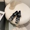 Thick Heel Rhinestone Mary Jane Shoes Women 'S High -Heeled French Retro Thick Bottom Black Square Toe Single Shoes Genuine Leather