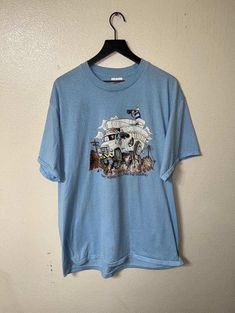 Vintage 90s Hazelwood Workers T Shirt Mens 2XL XXL Blue 80s Short Sleeve Funny Unisex T-Shirt