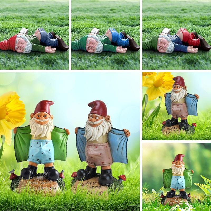 Statue Gnome Garden Naughty Ornaments Funny Home Miniature Statue Dwarfs Resin