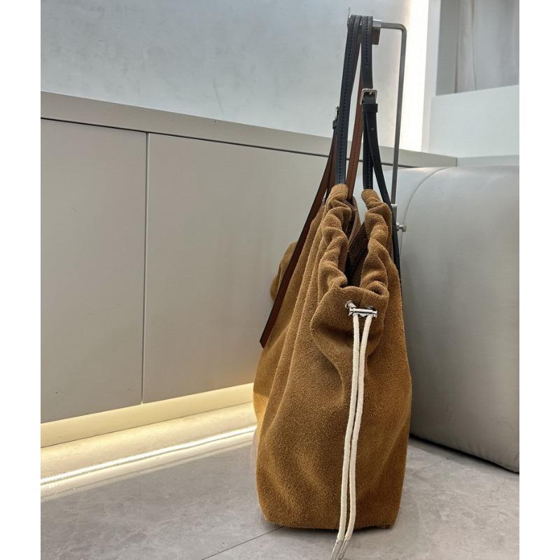 New first-layer cowhide leather suede matte tote bag vegetable basket handbag shoulder messenger bag women's bag