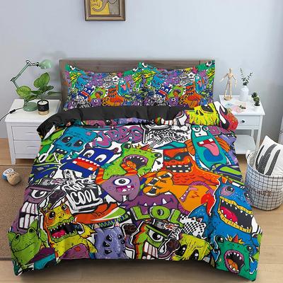 Graffiti Bedding Set Graphic Duvet Cover Teens Adult Hip Hop Hippie Comforter Cover Wall Urban Street Art Polyester Quilt Cover