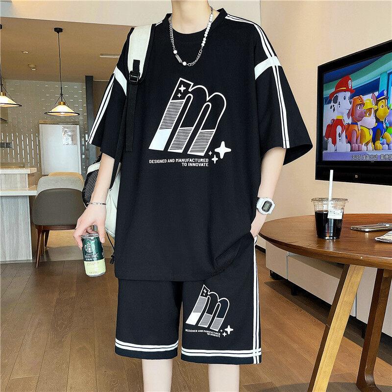 Men's 2 Piece Outfit Letter Print Oversized T-shirt & Shorts Casual Summer Sportswear Set
