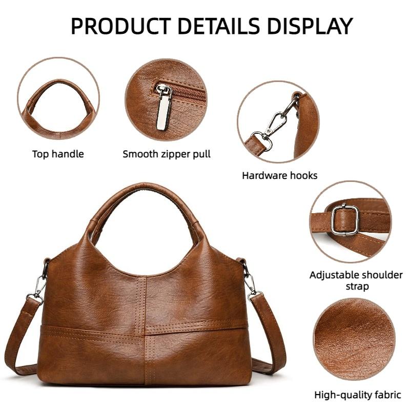 Bolso de Mano Vintage de Cuero Cosido Bolso de Hombro de Moda Bolso Cruzado Vintage para Mujer Regalos de Vacaciones para el Trabajo, Compras y Damas