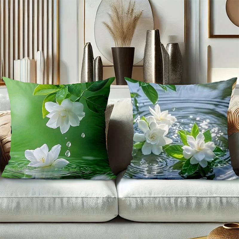 Green Jasmine Flower Pattern Decorative Throw Pillows Polyester Pillowcase, Sofa Decorative Cushion Cov Headboard Pillow