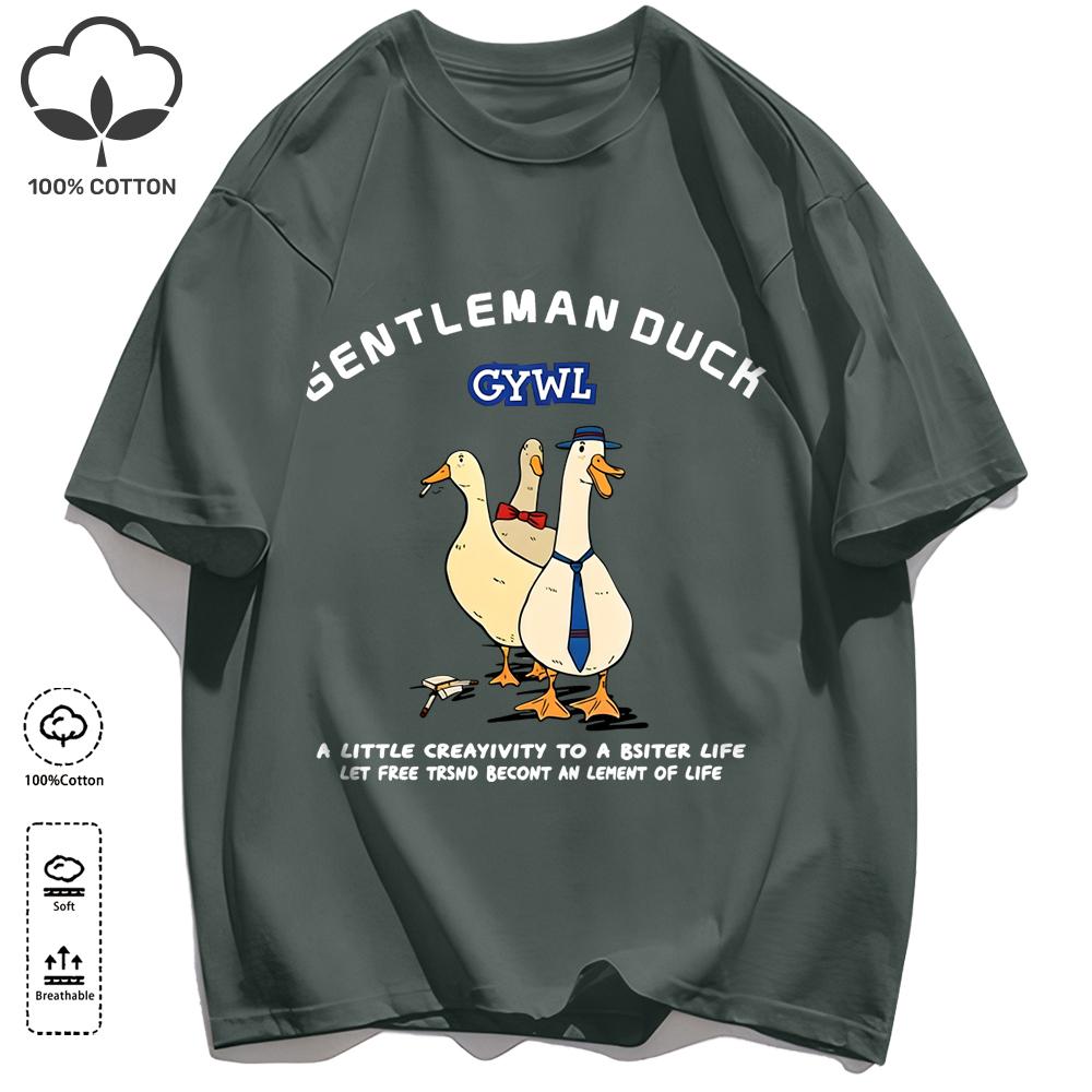 GentleUnisex Duck Like Free Print T-Shirts O-Neck Loose Short Sleeve Trendy Cotton Vintage Sportswear Unisex Soft Summer Top