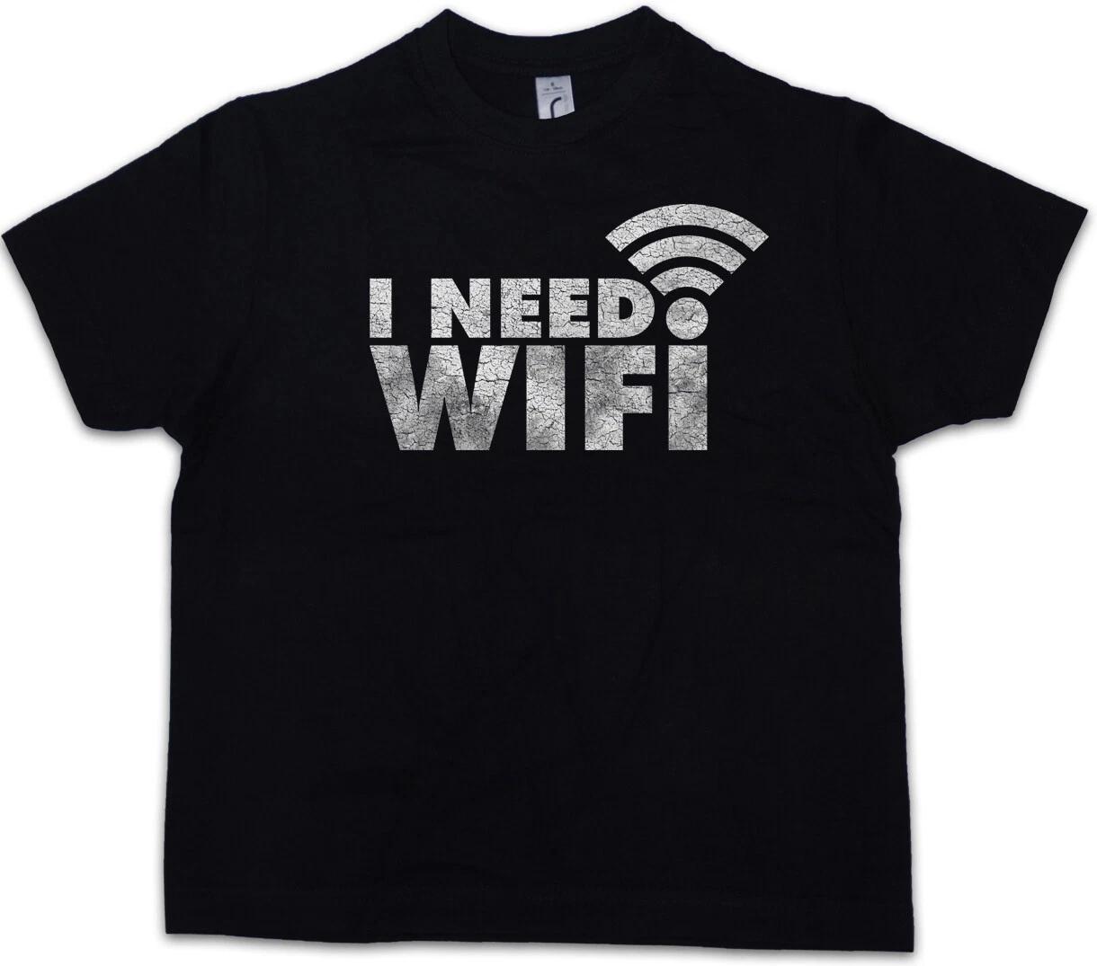 I NEED WIFI Kids Boys T-Shirt Smartphone Addicted WiFi Lan Fun Games Gaming- 100