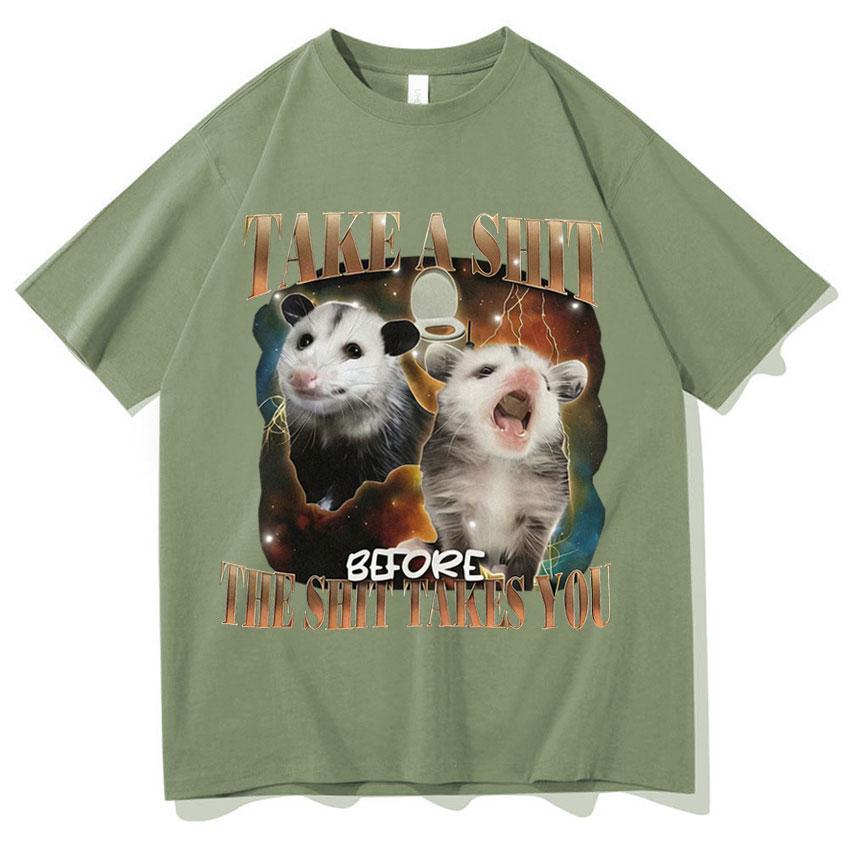

Funny Raccoon Take A Shit Before Shit Takes You Unisex Women Clothes Vintage Fashion T Shirt Summer Hip Hop Cotton Cozy Tops Unisex 4XL