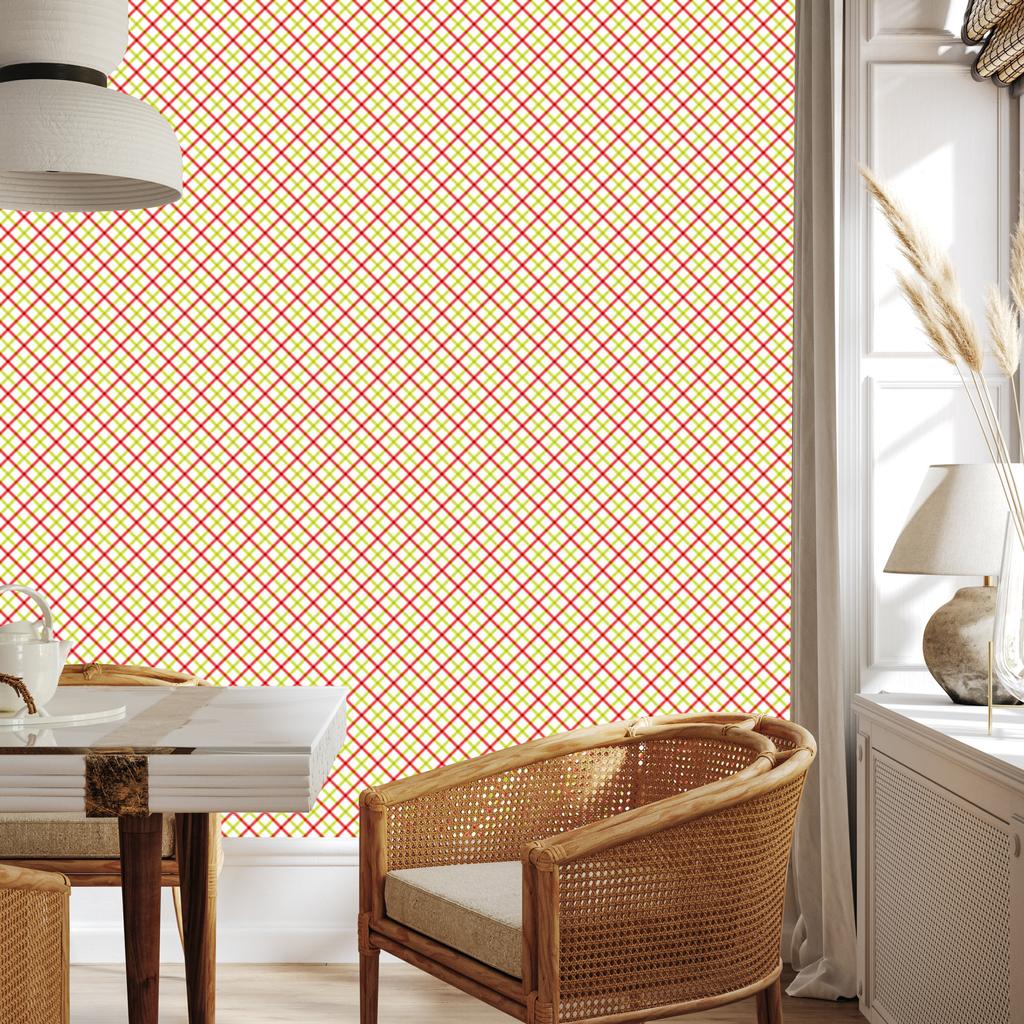 Vichy Cream and Coral Plaid Wallpaper for Living Room and Bedroom 50x1000