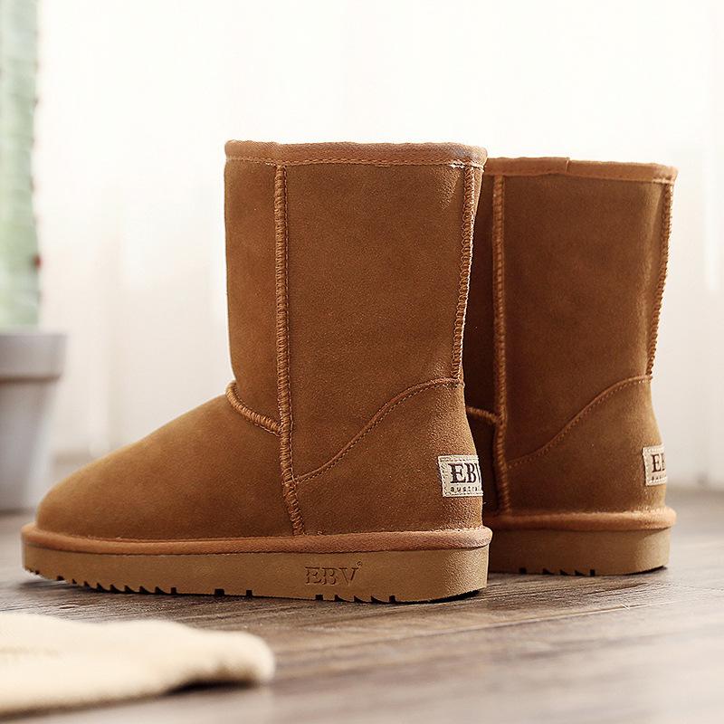 

[Повний розмір] Жіночі снігові чоботи середньої халяви з коров ячої шкіри теплі нековзні оксамитові потовщені туфлі-хлібці бавовняні туфлі універсальні 37