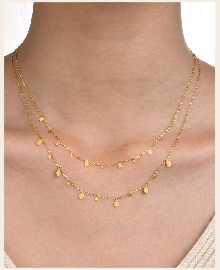 Boho Stainless Steel Chain Necklaces for Women ,Geometric Multi Pendants Gold Plated Multilayer Jewelry