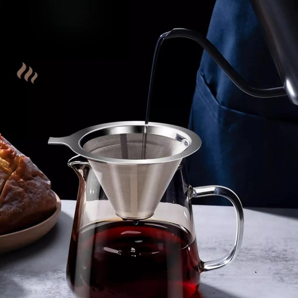 800 mesh kávový filtr z nerezové oceli s dvojitou vrstvou, kávový trychtýř, domácí filtr, bezpapírová sada ručních kávových zařízení