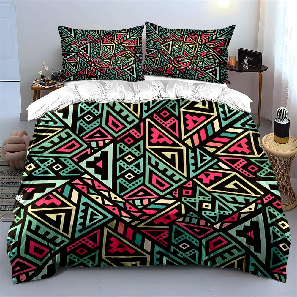 Geometric pattern collage design art Bedding Set for Kids Luxury Gift 3pcs Digital Print Comforter Set Soft Comfortable