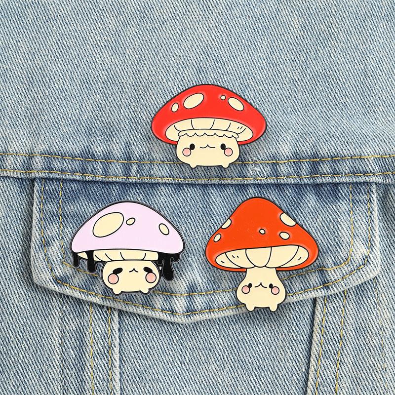 Cute Mushroom Enamel Pins Cartoon Red Pink Toadstool Brooches Cottagecore Badge Forest Fungi Jewelry Gift For Friends