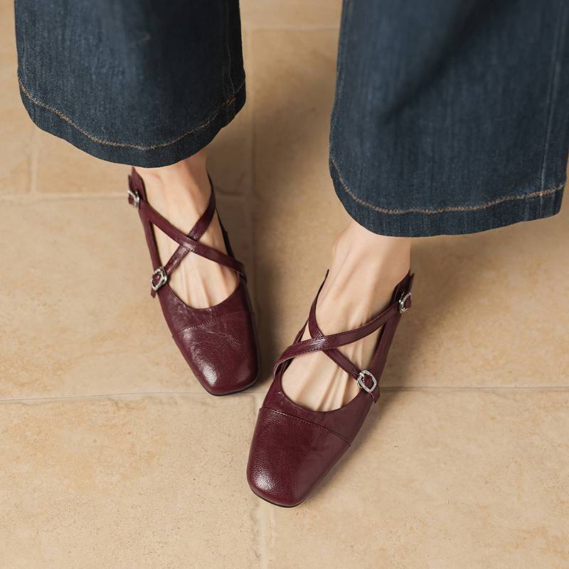 Krazing Pot Sheepskin Round Toe Thick Low Heels Spring Shoes Buckle Big Size 42 Women Mary Janes Pumps