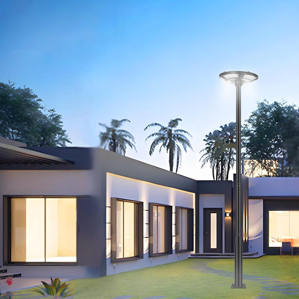 13Ft Black Solar Street Light Pole - Adjustable Metal Outdoor Lamp with Mounting Base