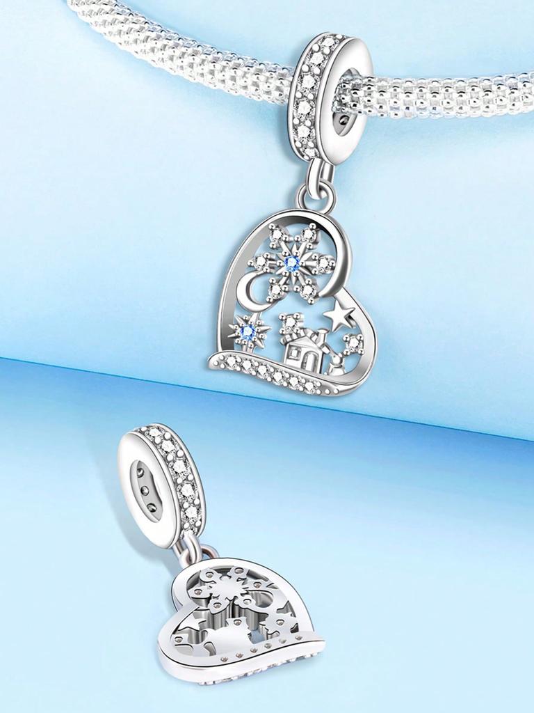 Copper Colors Winter Blue Snowflakesnow House Beads Charm Pendant For Original Bracelet For Women Diy Jewelry Love Gift