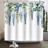 Green Eucalyptus Shower Curtain Watercolor Plant Leaves Bathroom Decoration Waterproof White Fabric Bath Curtain With 12 Hooks