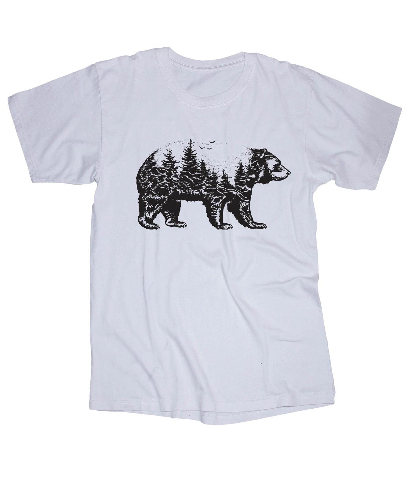Bear drawing print white T-shirt Mountains Colorado Alaska River Outdoors M