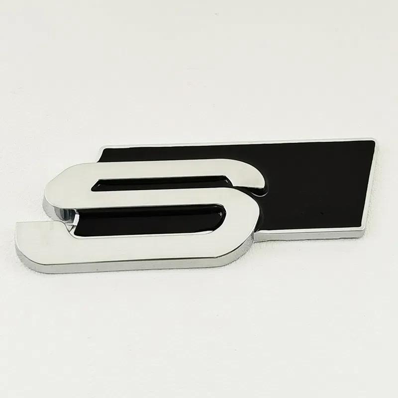 

1Pcs 3d Metal S-line Logo S -Line Emblem Badge Car Rear Trunk Sticker For A1-A8 S Q RS Accessories S Line-Silver Black