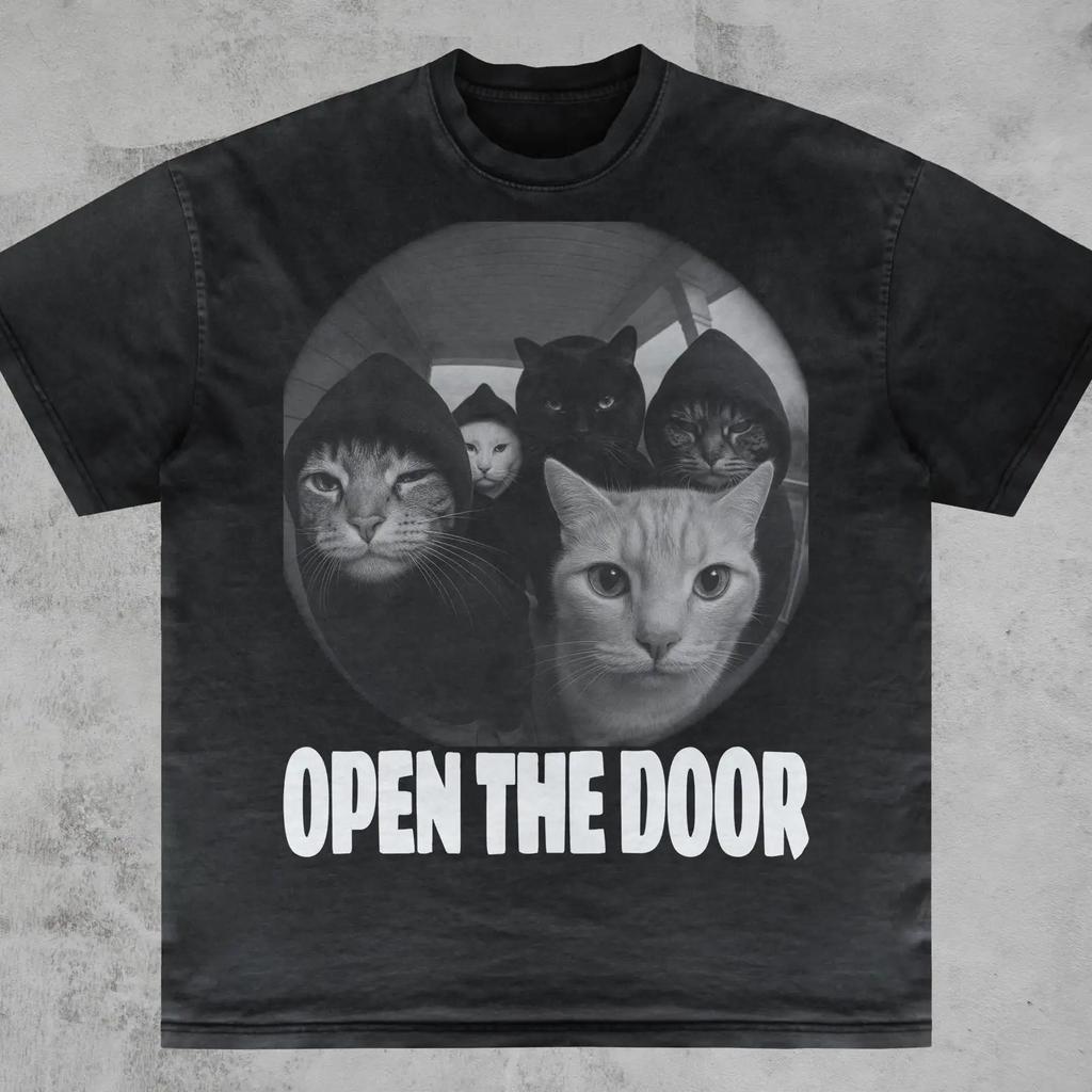 Open The Door Cats Lover T Shirt Cursed Cat Funny Unhinged Oddly Specific Cotton Vintage Stylish Top For Everyday Wear