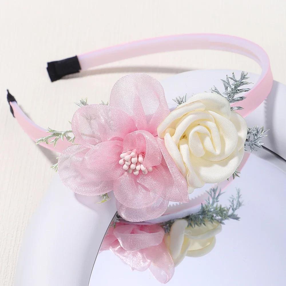 

Elegant Handmade Flower Hair Hoop for Baby Girl Boutique Triple Satin Flowers with Rhinestone Pearl Wedding Princess Headbands