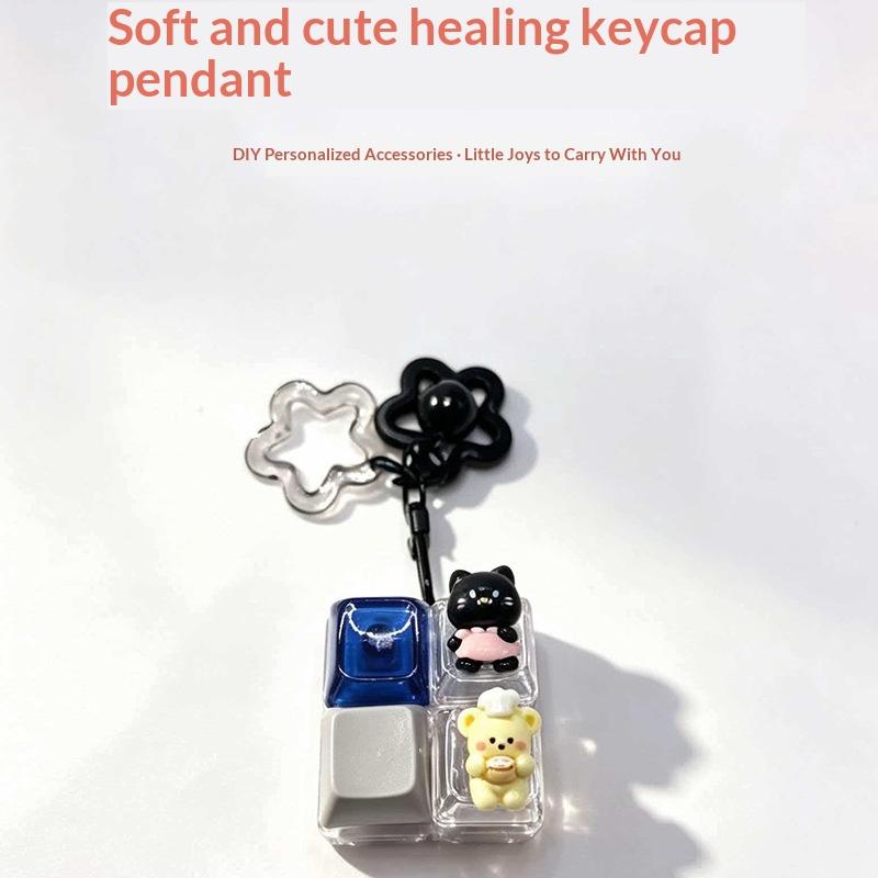 Cute Four Keycaps Keychain Cartoon Animal Mechanical Button Stress Relief Pendant Star Buckle Bag Hanging Decor For Girls Gift