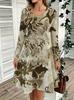 Spring Autumn Women Dress Casual Long Sleeve O-neck 3D Print Loose A-Line Dress Oversized Home Wear Robe