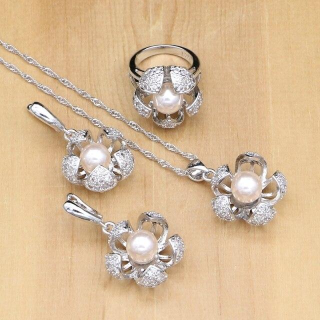

Комплекты ювелирных изделий из серебра 925 пробы в форме цветка с пресноводным жемчугом и бусинами из циркония. Комплект женских ювелирных изделий. Украшения для свадьбы и помолвки. 8 светло-розовый