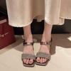 Fashion Elegant Rhinestone Design Thin Heel Slippers for Women 2025 Summer Square Head Open Toes Comfortable Sandals Fashion Beach Drags