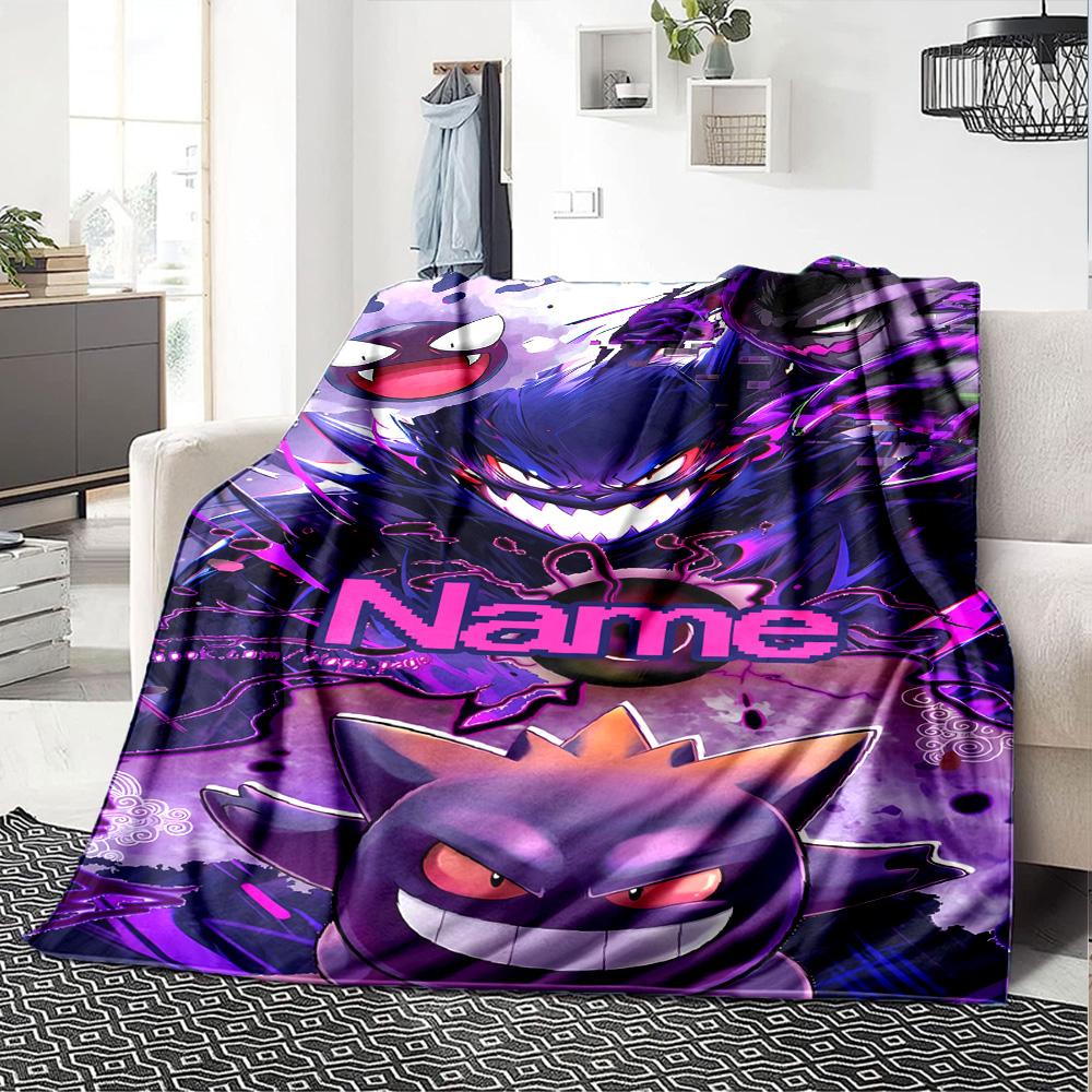Customiz Name Personality Pokémon Gengar Blanket Soft &Warm Sofa Office Bed Travel Lunch Break Blanket, Gift Suitable All Seasons