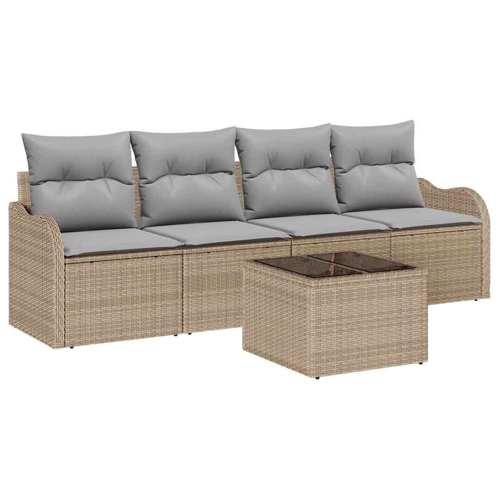 Garden Sofa Set Beige Poly Rattan