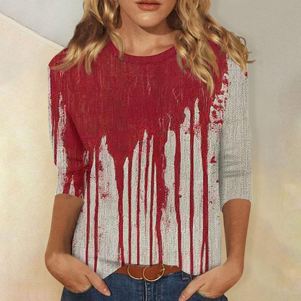 Women's Fashion Casual Three-quarter Sleeve Halloween Printed Round Neck Top