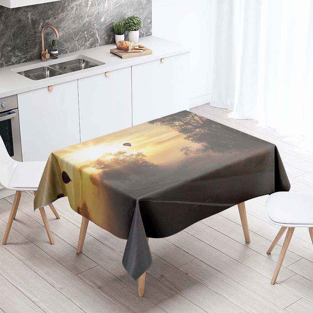 Natural Trees Tablecloth World Scenery  Anti-Stain Waterproof Rectangular Kitchen Table Home Decoration