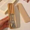 410 Stainless Steel Spoon Fork Chopstick Set with Dust-proof box Wooden Handle Tableware Set Portable Cutlery Set Student