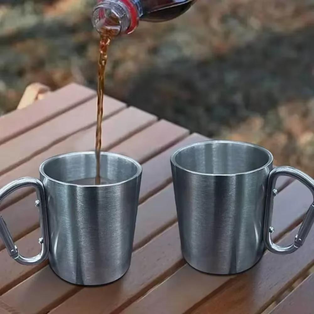 300ml Edelstahl Campingbecher Tragbarer Reisebecher mit Karabinerclip für Wandern Rucksackreisen Outdoor Trinkgeschirr Kaffeetasse