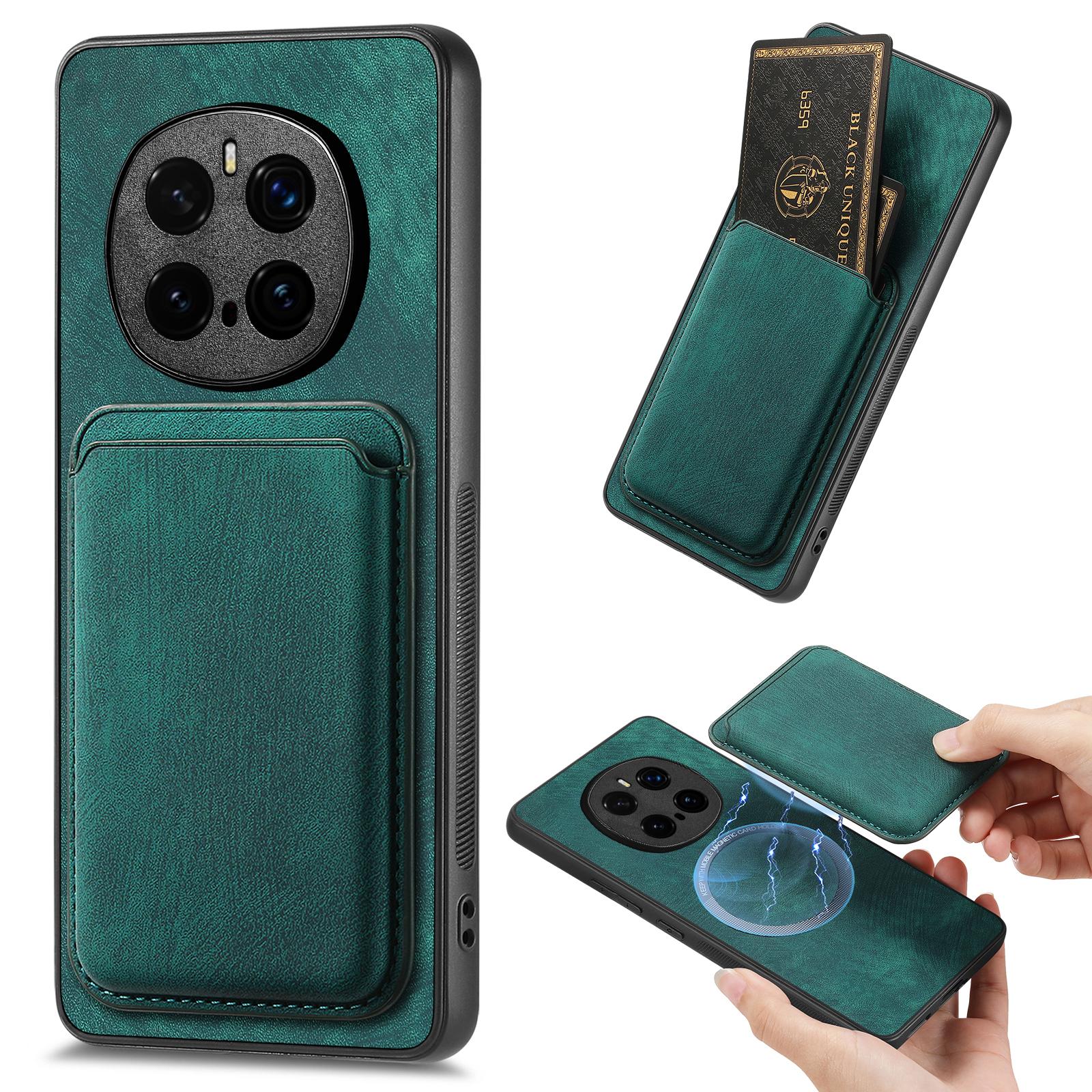 

Чехол для Honor Magic7 Pro 5G, совместимый с MagSafe, кожаная задняя крышка со съемным держателем для карт Green